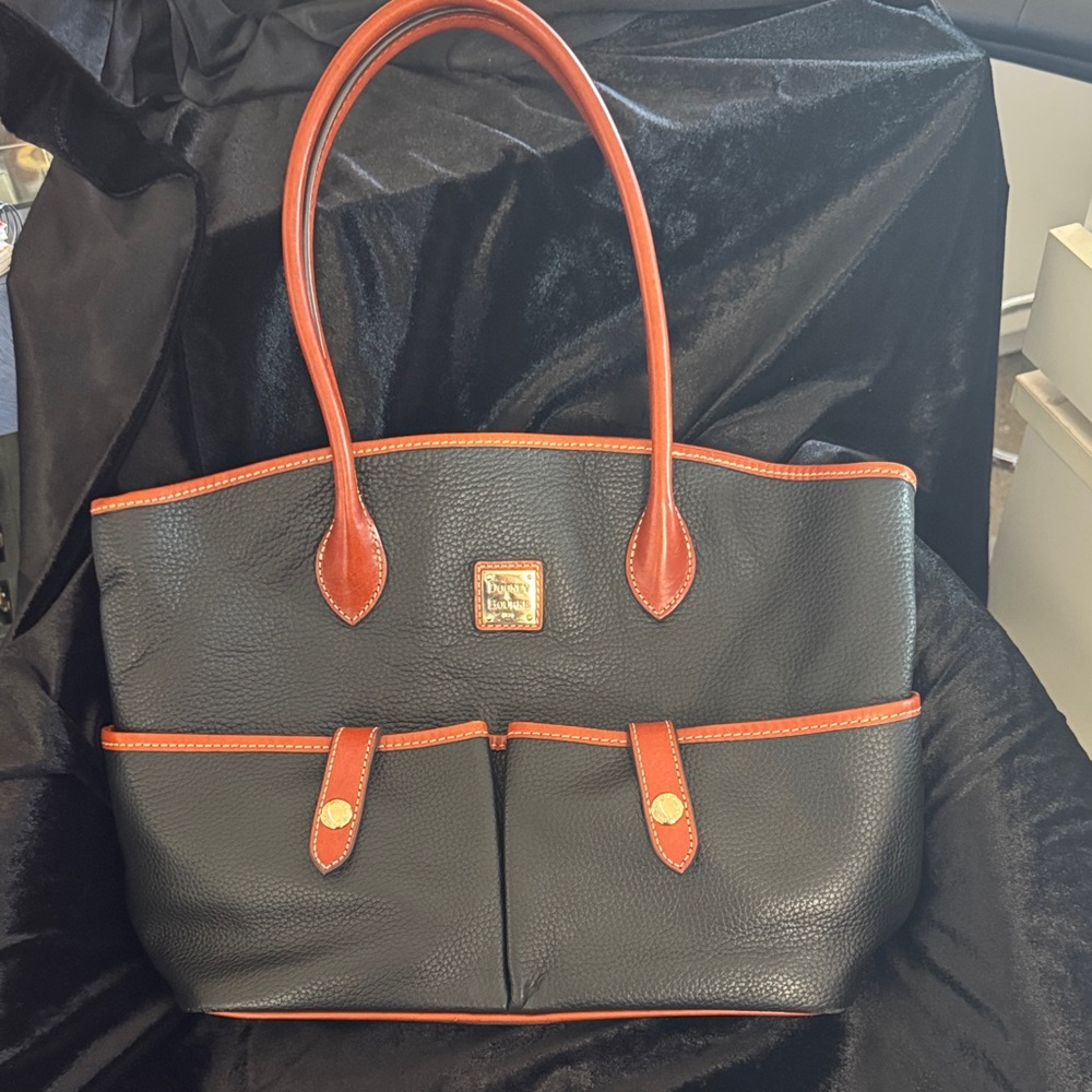 Dooney & Bourke Black and Brown Crescent Leather Tote